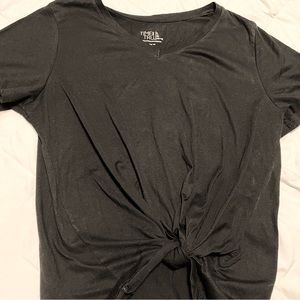 Black V-Neck Knotted T-Shirt Women’s 12 14 Large Time & Tru Top